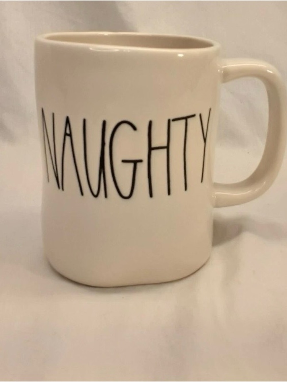 Rae Dunn White Ceramic Mug with 'NAUGHTY' Black Lettering